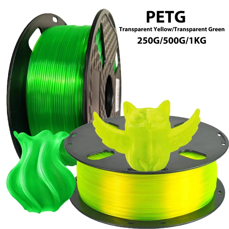 Filamento PETG Trasparente Verde per Stampante 3D, Materiali Consumabili Gialli Trasparenti 1.75mm per Stampante 3D 250g 500g 1kg