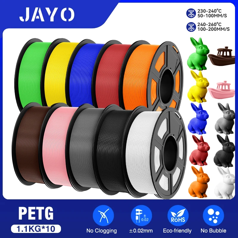 JAYO 10 rotoli di filamento petg 175 mm stampa 3D senza bolle senza disegno liscio più colori opzionali per la stampa 3D 1,1 kg/1 rotolo
