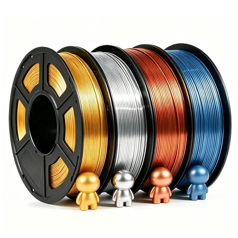 Filamento PLA Seta Rame 1,75mm 250g, Filamento per Stampante 3D Oro Seta, Materiale di Stampa 3D PLA Seta Argento, Argento Blu 250gx4