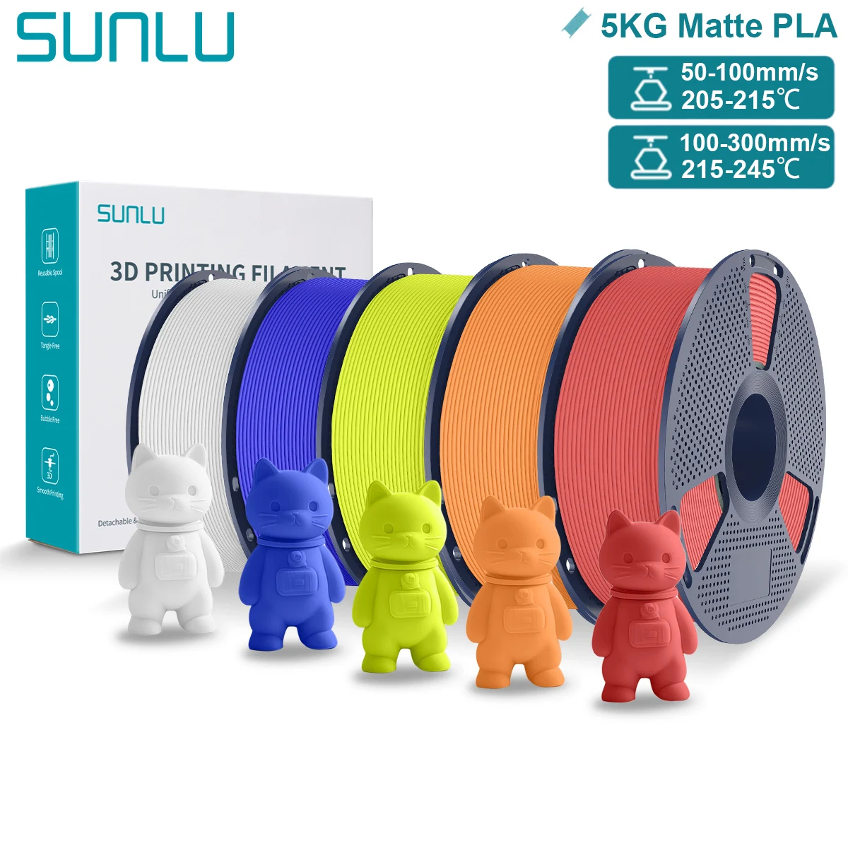 Filamento SUNLU PLA Opaco per Stampanti 3D FDM 1.75 mm Avvolto Ordinatamente PLA con Superficie Opaca Facile da Usare Compatibile con la Maggior parte delle Stampanti
