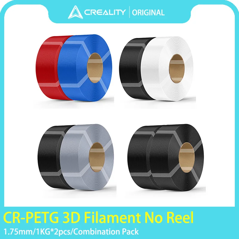 2 rotoli di filamento di ricarica PETG Creality da 2 kg senza bobina Filamento 3D PETG da 1,75 mm per tutte le stampanti 3D su bobina riutilizzabile 2 pezzi di filamento da 1 kg