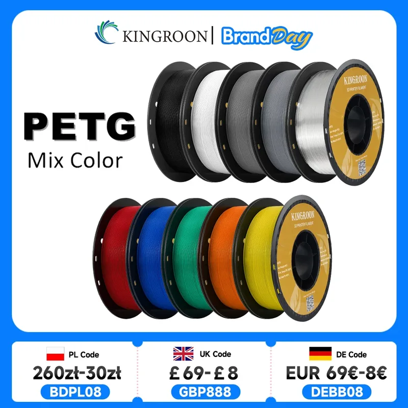 KINGROON PETG Stampante 3D Filamento 1.75mm 5KG 10KG Colore Della Miscela Materiale di Stampa 3D 1kg/rotolo petg di Plastica Per FDM 3dprinter
