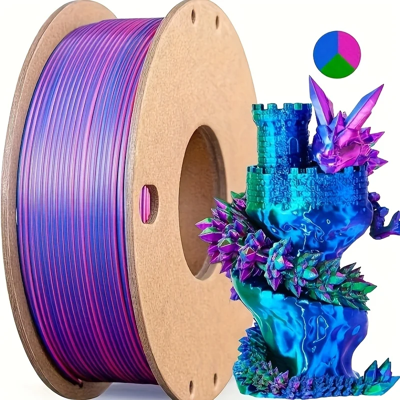 Filamento di seta PLA a tre colori 250 g per rotolo di peso netto, adatto per stampanti 3D FDM, materiale di stampa 3D PLA di seta da 1,75 mm.