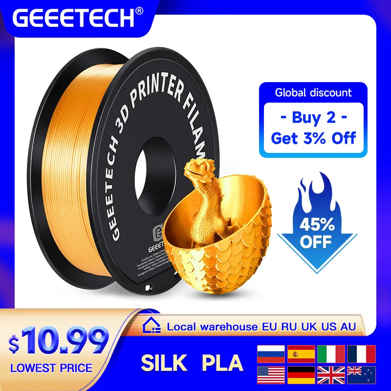 GEEETECH 3d Silk PLA Filament 1kg1.75mm Bobina di filo per materiale stampante 3D, sicurezza, confezionamento sottovuoto, colore speciale, senza bolle