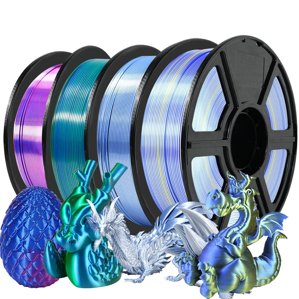200G Doppio Colore Filamento di Seta PLA 1.75mm Materiali Della Stampante 3D Due Colori Filamento Lucido PLA Nero Rosso Argento Blu Pacchetto Nuovo