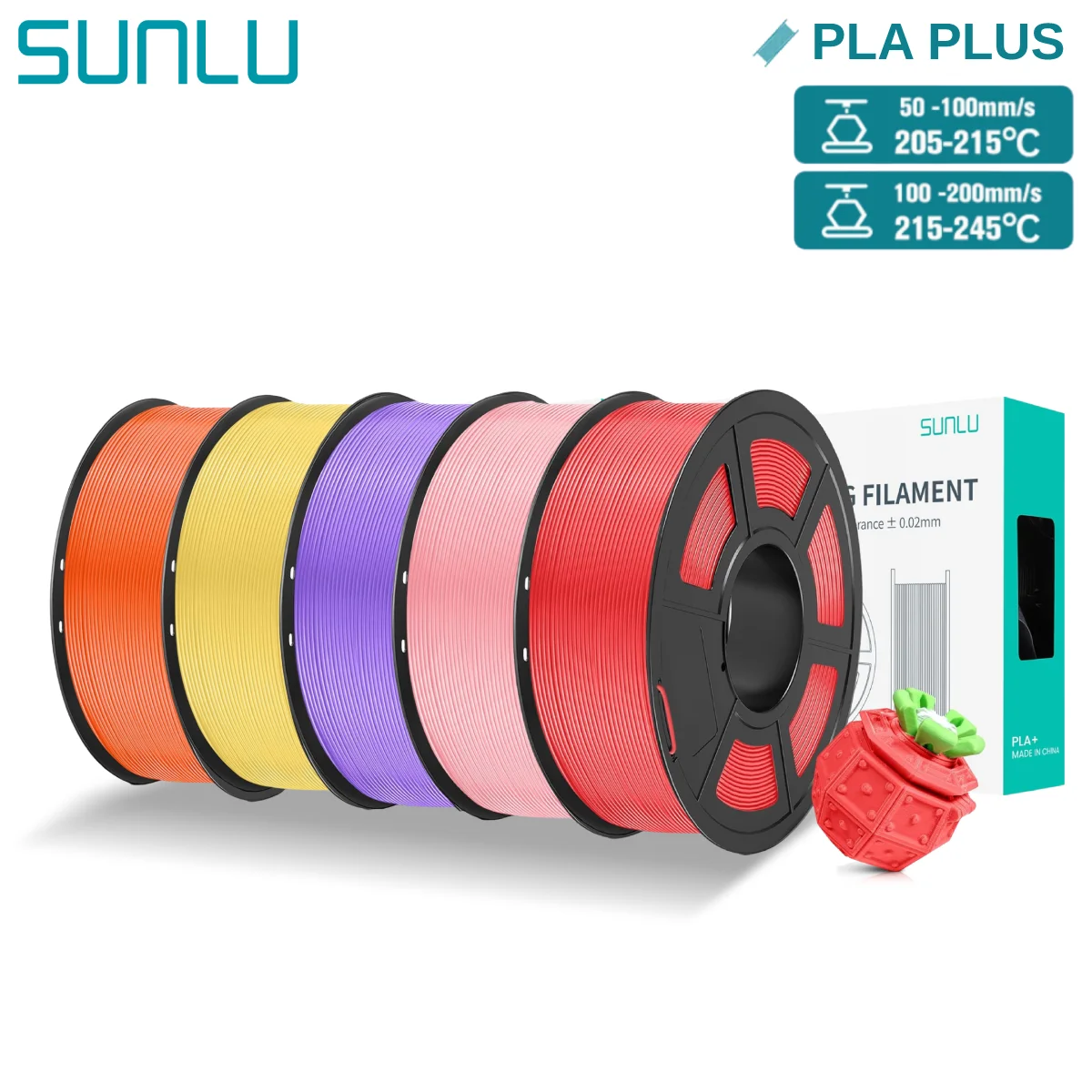 SUNLU 5KG Pla Plus Filamento 3D PLA + 1,75mm Neatamente ferito Buona tenacità Filamenti colorati per stampante per materiali di stampa 3D FDM