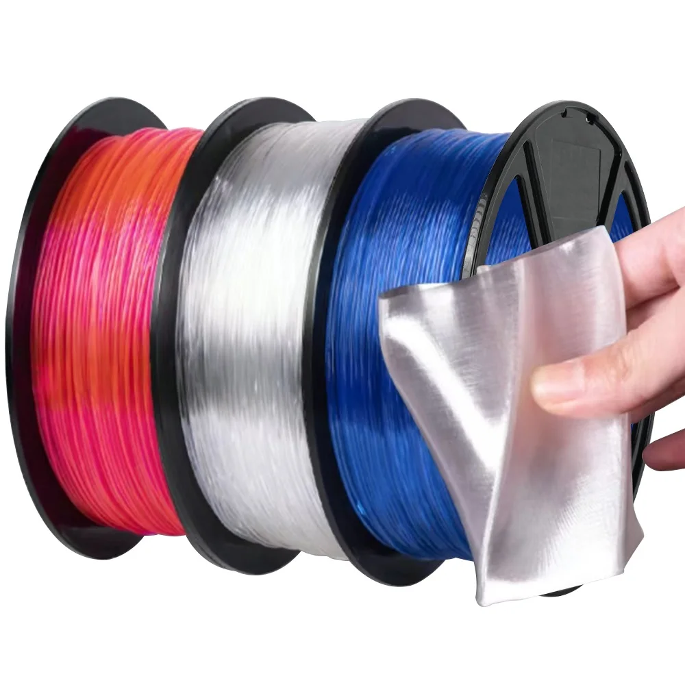 Filamento flessibile TPU 1.75mm 1kg 250g Filamento 3D TPU Materiale di stampa Filamento trasparente incandescente per stampante 3D Filamento