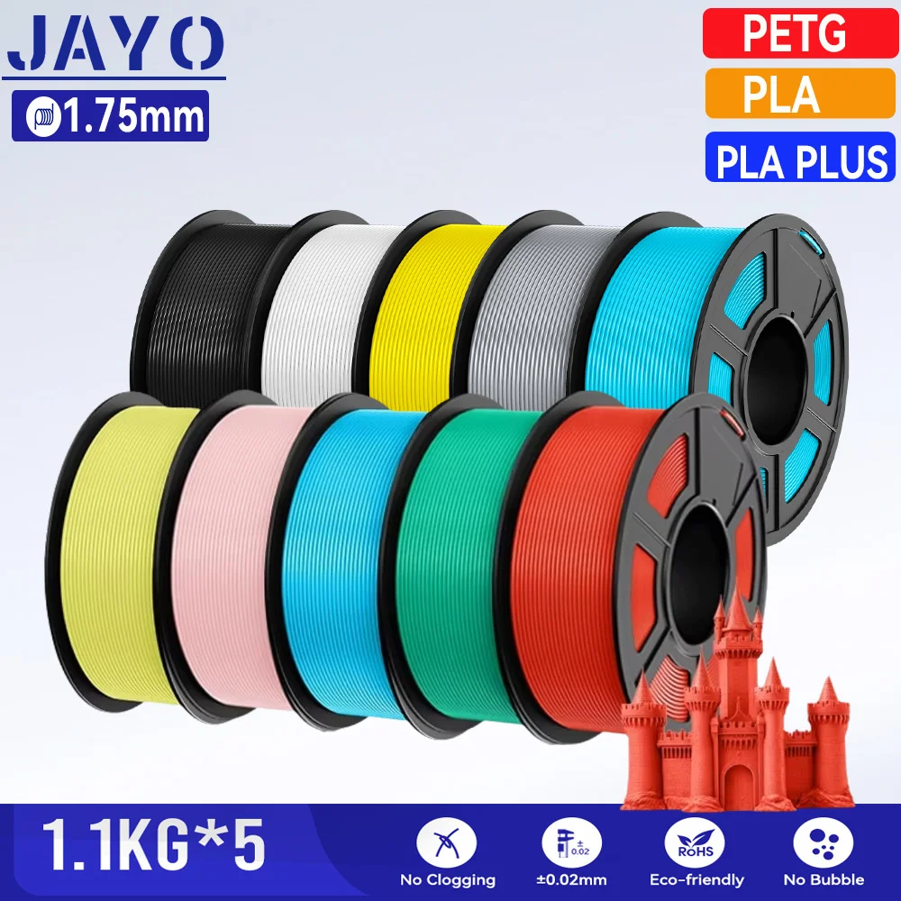 JAYO 5,5KG Filamento stampante 3D PLA/PETG/PLA PLUS 1,75mm 100% No Bubble PLA non tossico Materiale di stampa 3D per stampante 3D e penna 3D