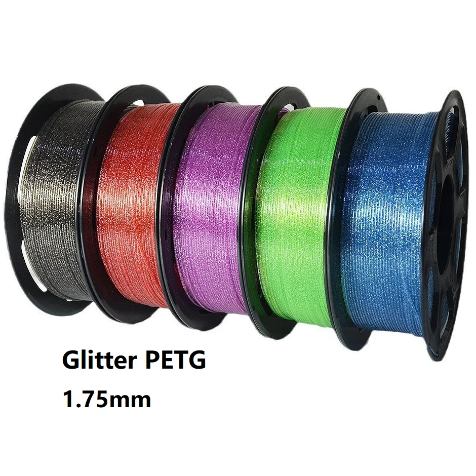 Nuovo Glitter PETG Filamento 1.75mm 1kg 500g 250g FDM Stampante 3D Materiale plastico Sparkle PETG Filamento Blu Verde Nero Rosso