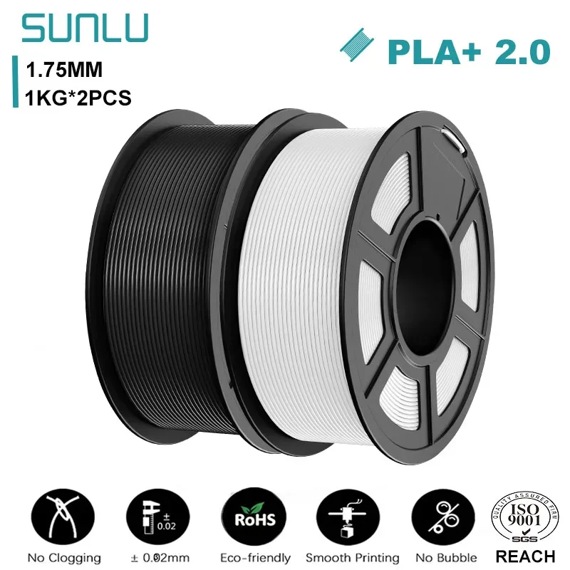SUNLU 2KG PLA + 2.0 Filamento per stampante 3D Filamento PLA più più forte e più forte 1000G/rotolo Filamento 3D da 1,75 mm Adatto per la stampa 3D FDM