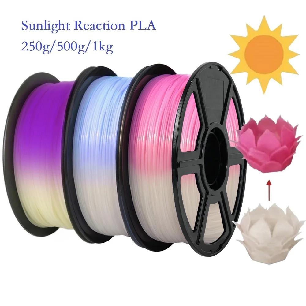 Filamento PLA a cambiamento di colore della luce solare 1 kg/500 g/250 g/200 g 1,75 mm Filamento PLA per stampante 3D Reazione UV da bianco a rosa blu viola