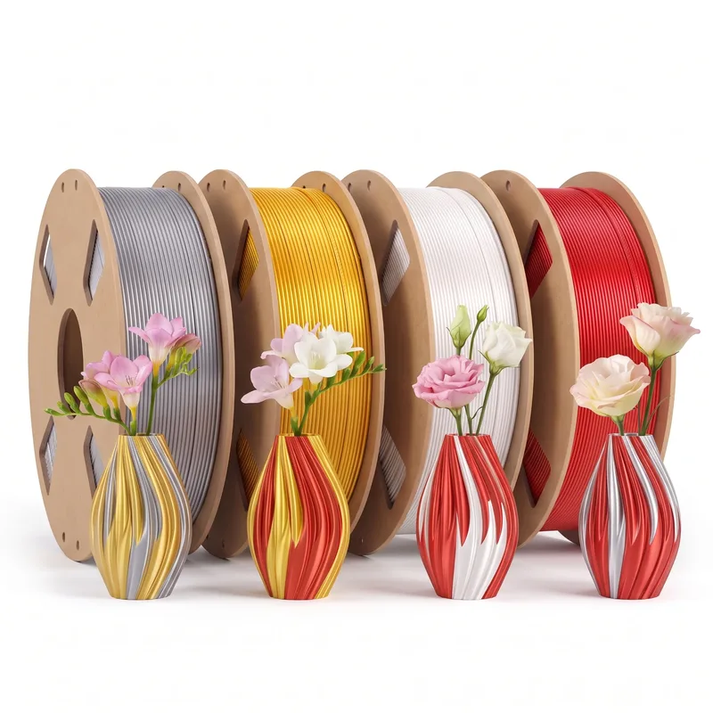 Filamento PLA Effetto Seta 1,75mm 4 Colori Disponibili: Oro, Argento, Bianco, Rosso 200g‑1kg per Stampa 3D FDM