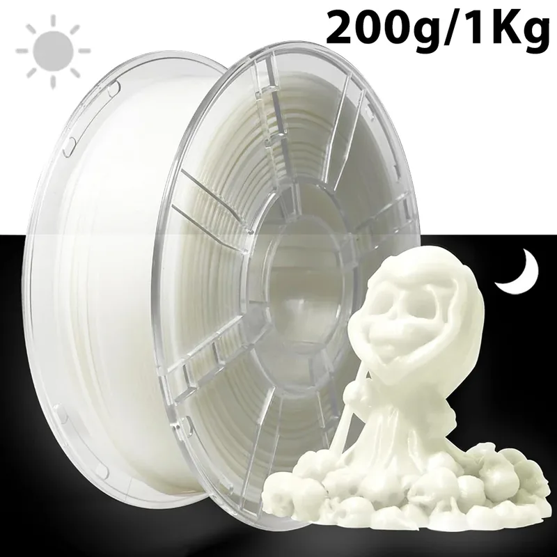 Filamento PLA per stampante 3D da 1,75 mm, 200 g, 1 kg, bianco, luminescente al buio, materiale bianco luminoso per stampa 3D
