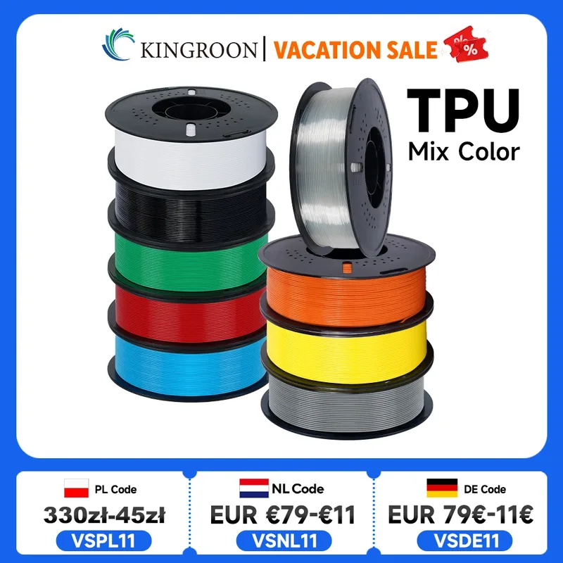 KINGROON Filamento TPU flessibile 1,75 mm, 5 kg 10 kg Filamento TPU per stampa 3D per stampante 3D, materiale plastico 3D morbido non tossico