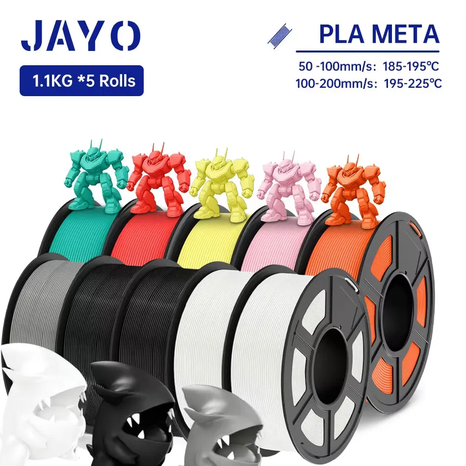 JAYO 5 rotoli di filamento per stampante 3D PLA Meta filamento PLA da 1,75 mm più resistente filamento 3D ordinato avvolto adatto per la maggior parte delle stampanti 3D FDM