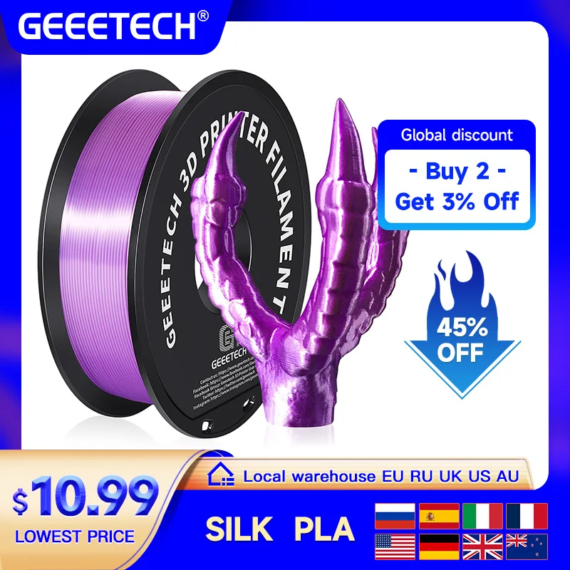 GEEETECH 3d Silk PLA Filament 1kg1.75mm Bobina di filo per materiale stampante 3D, sicurezza, confezionamento sottovuoto, colore speciale, senza bolle