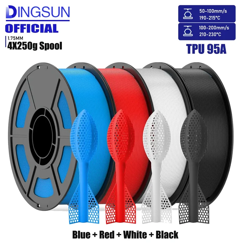 Filamento TPU 1.75mm 95A ad Alta Velocità per Stampa 3D, Adatto per Stampanti 3D FDM, con Precisione Dimensionale di ±0.03mm
