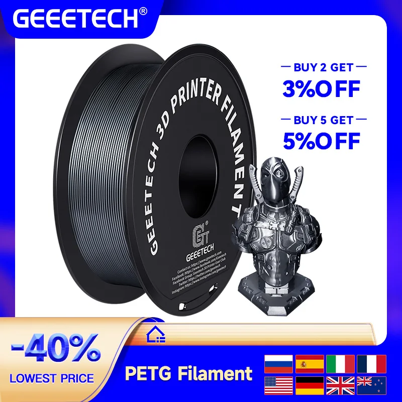 GEEETECH 1kg 1.75mm 1KG (2.2LBS) PETG puro, filamento della stampante 3D, imballaggio sotto vuoto, senza grovigli, materialse di stampa 3d