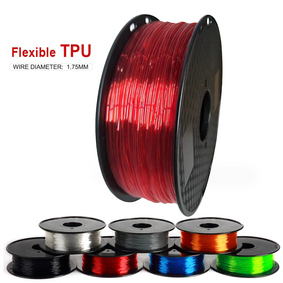 Filamento flessibile elastico della stampante di TPU 3D 1.75mm materiale di gomma rotolo Flex 500g 250g filamento blu nero rosso per stampa 3D