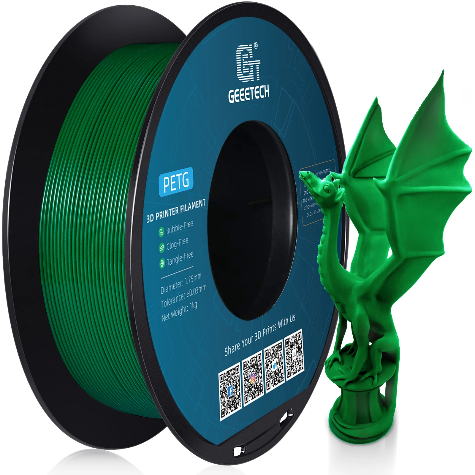 GEEETECH 1 kg 1,75 mm PETG Filamento per stampante 3D Imballaggio sottovuoto Magazzini all'estero Spedizione veloce