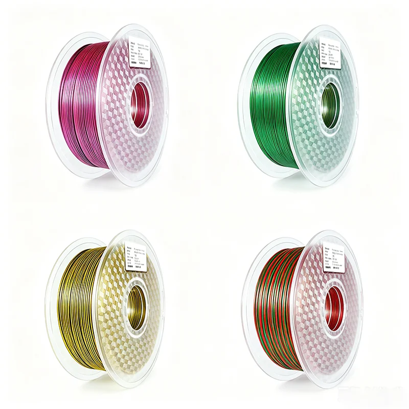 Filamento in Seta PLA 200G/400G per Stampanti 3D, 1.75mm, Tricolore, Materiali per Stampa a Tre Colori