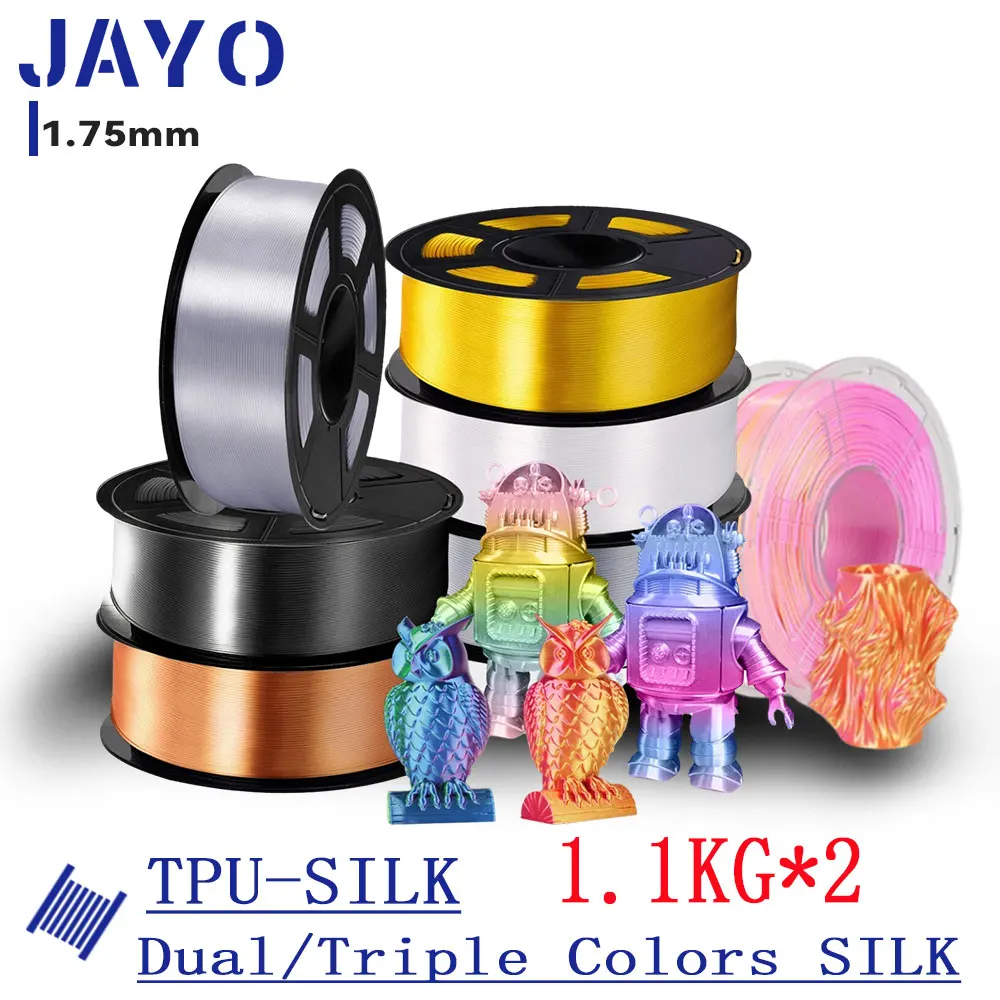 JAYO 3D Silk Pla Plus/Doppio/Triplo Colori SETA/TPU-SETA Filamento per stampante 3D 1,75 mm Texture seta Materiale di stampa 3D 2 rotoli