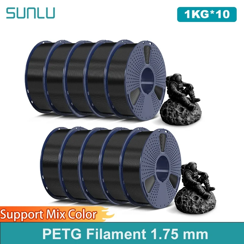 SUNLU 10KG PETG/PETG Filamento trasparente 1,75 ±0,02mm Bobina da 1 kg (2,2 libbre) Filamento ordinato ad alta tenacità adatto alla maggior parte delle stampanti FDM