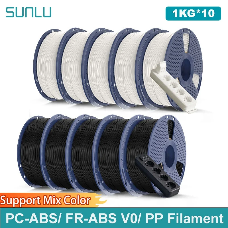 SUNLU 10 rotoli PC-ABS/FR-ABS V0/PP Filamento 3D Filamento da 1,75 mm per parti industriali e stampante 3D, bobina da 0,8 kg/1 kg