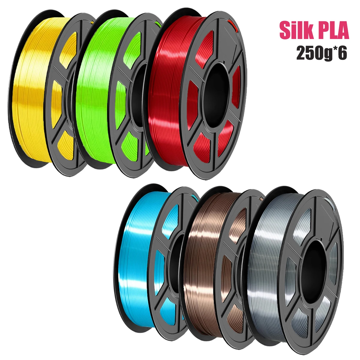 Filamento PLA Seta 1.75mm per Stampante 3D, Consumabile Effetto Metallo Lucido 250g 1 Bobina, Precisione Dimensionale +/- 0.02 mm