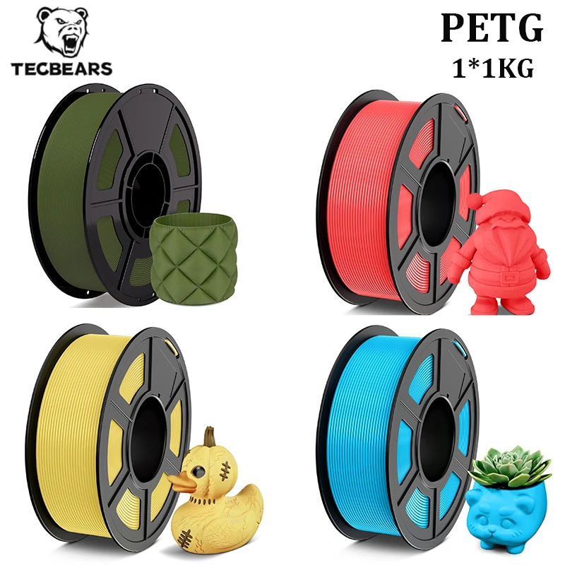 Filamento per Stampante 3D TECBEARS PETG 1KG/1Rotolo, PETG 1.75mm ±0.02mm, Avvolgimento Preciso, Colorato, Alta Resistenza, Compatibile con la Maggior Parte delle Stampanti 3D FDM