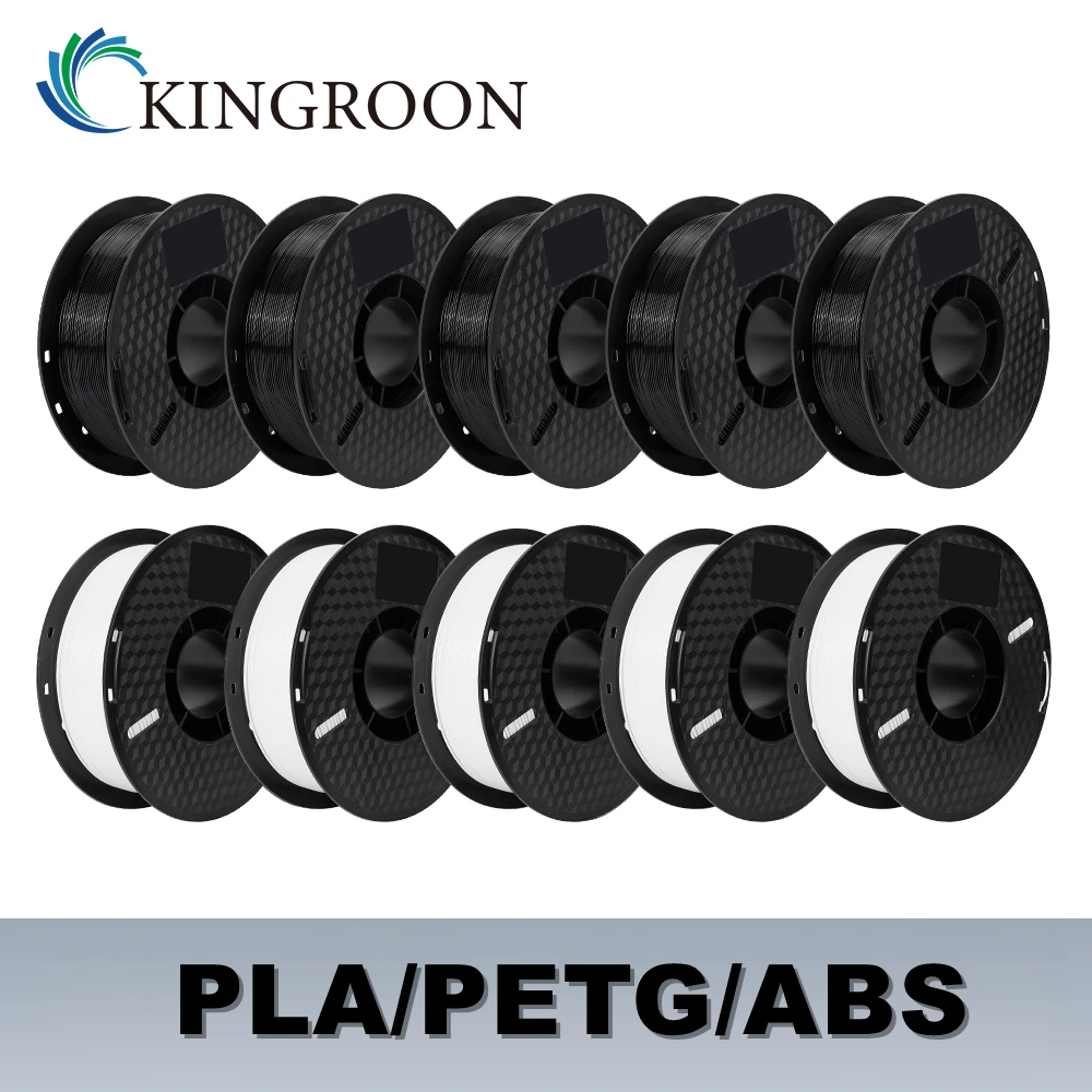 Filamento KINGROON 10KG PLA/ABS/PETG 1.75mm Nero Bianco Grigio, Confezione all'ingrosso da 10 Rotoli di Plastica PLA ABS PETG per Stampante 3D