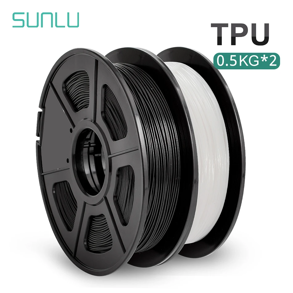 SUNLU 95A TPU 2 rotoli filamento 3D 1.75MM 0.5KG/rotolo forte flessibilità stampe morbide Design opere d'arte buone scarpe resistenti all'invecchiamento