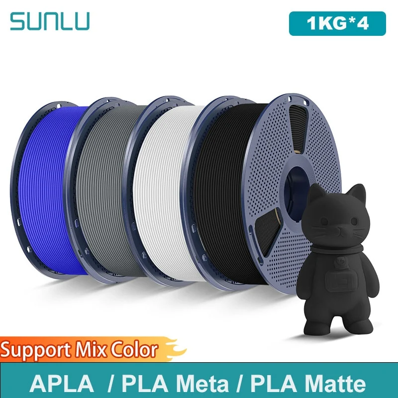 Filamento SUNLU 4KG 3D Anti-String PLA/PLA Meta/PLA Opaco 1.75mm 1KG/Rotolo, Filamento per Stampante 3D Avvolto Ordinatamente