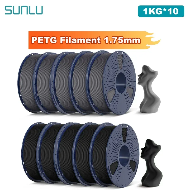 SUNLU 10KG PETG/Filamento per stampante 3D trasparente Bobina da 1,75 mm 1000 g (2,2 libbre) Filamento prelavato senza nodi Adatto alla maggior parte delle stampanti FDM