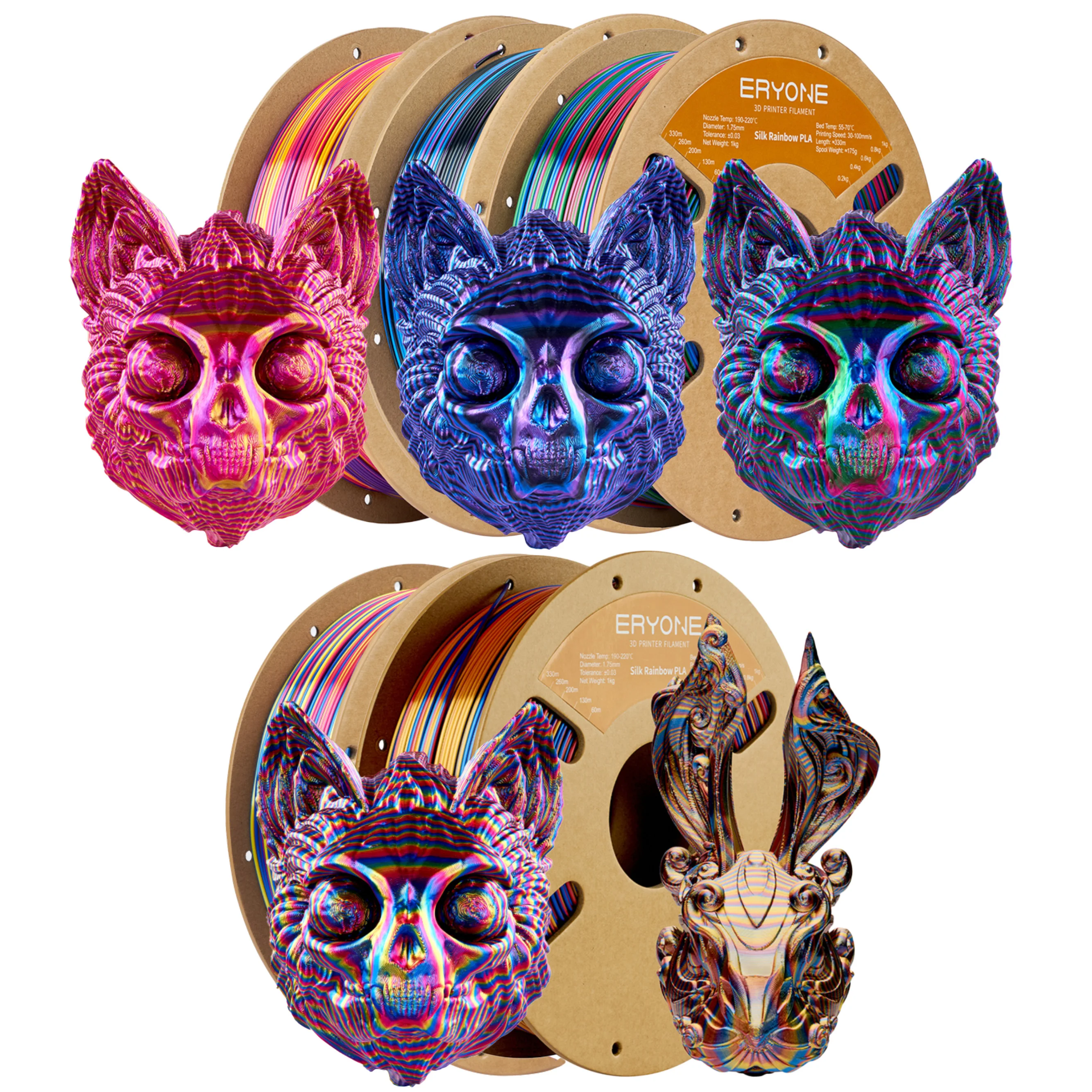 ERYONE 3/5/10KG PLA Silk Twist Arcobaleno Premium Filamento lucido Stampa 3D, multicolore, filamento arcobaleno twist di seta pla, 1KG/bobina