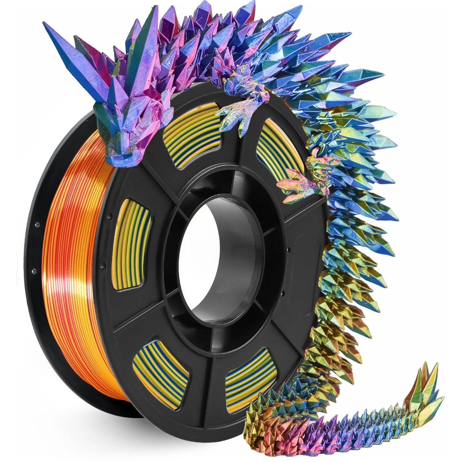 Filamento per stampante 3D PLA in seta tricolore, filamento per stampa 3D multicolore da 1,75 mm, filamento rosso, blu e giallo, 250 g (0,55 libbre)