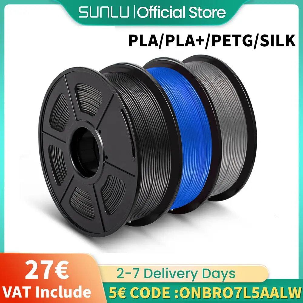 SUNLU 3 rotoli PLA PETG filamento 3D 1KG 1.75mm +/-0.02MM filamento di stampa 3D imballaggio sottovuoto a filamento avvolto ordinatamente spedizione veloce