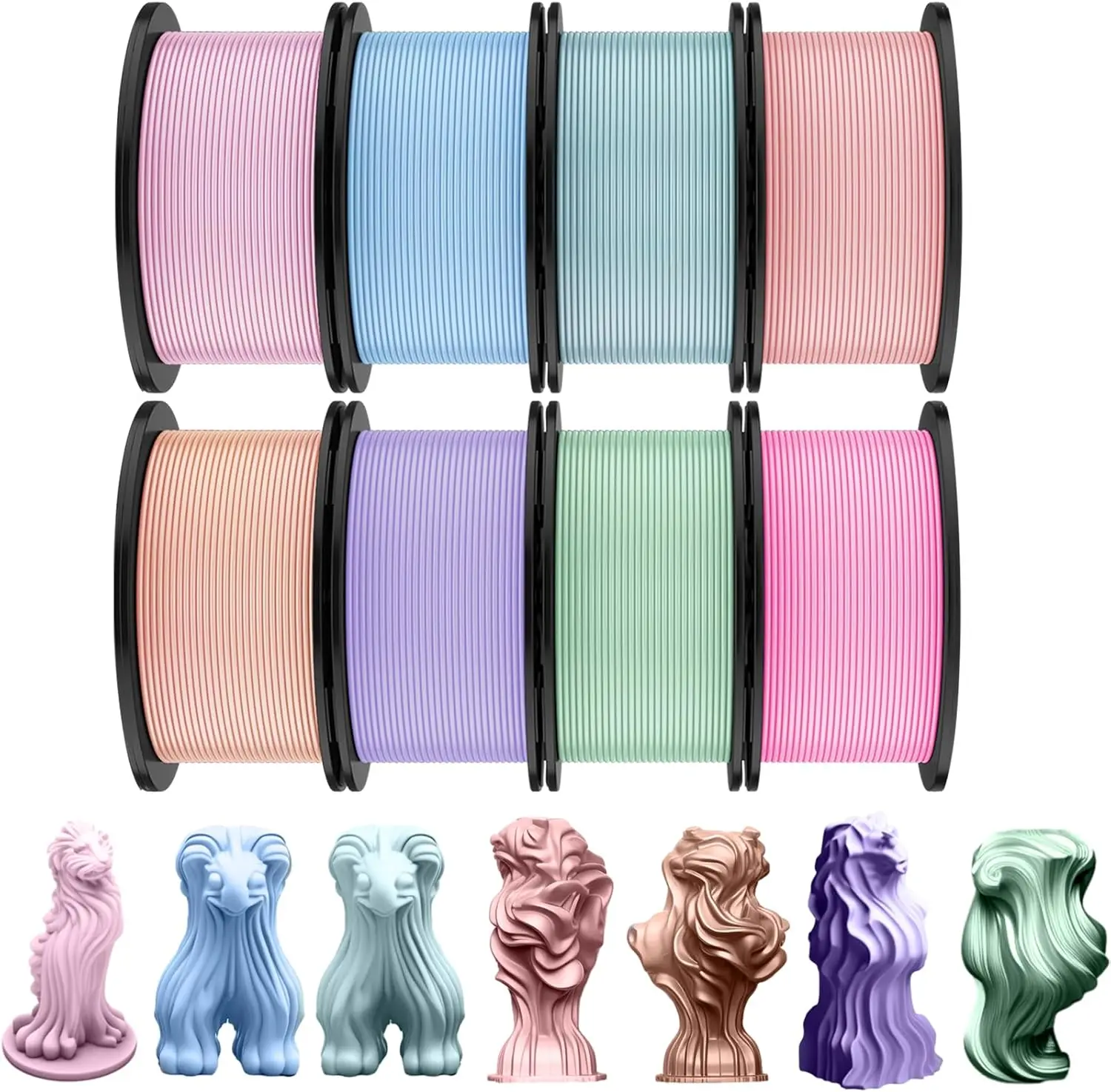 Set di Filamenti per Stampante 3D 1.75mm Multicolore Opaco o Setoso in PLA per Decorazioni Artigianali Festive (2 kg, Colore Macaron)