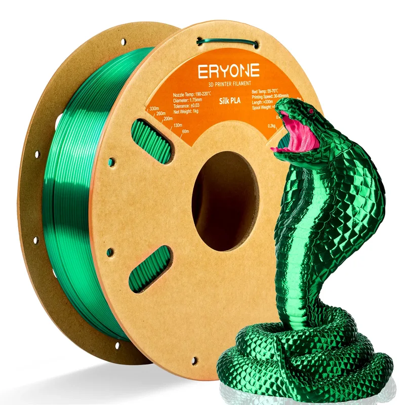 ERYONE Filamento per Stampante 3D in PLA Seta 1KG, 1.75mm, Finitura Lucida Premium, Colore Singolo, Superficie Liscia e Brillante, Bobina da 1kg