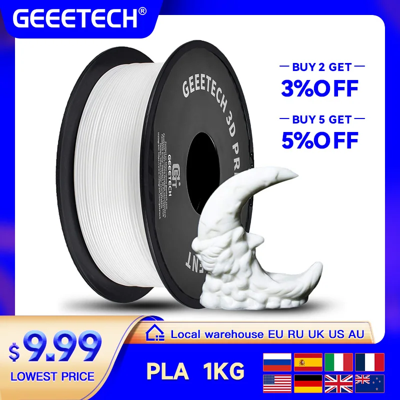 Filamento PLA standard Geeetech 1 kg 1,75 mm Materiale plastico per stampante 3D, precisione 0,03 mm, spedizione gratuita adatta alla maggior parte delle stampanti FDM