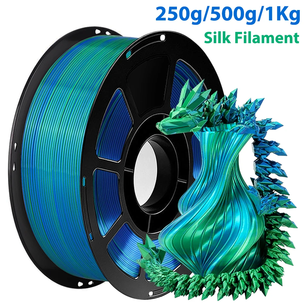 Filamento per Stampante 3D in PLA Seta Bicolore Blu Verde 250g 500g 1Kg 1.75mm Materiale per Stampa 3D in PLA Seta Blu Verde Bicolore
