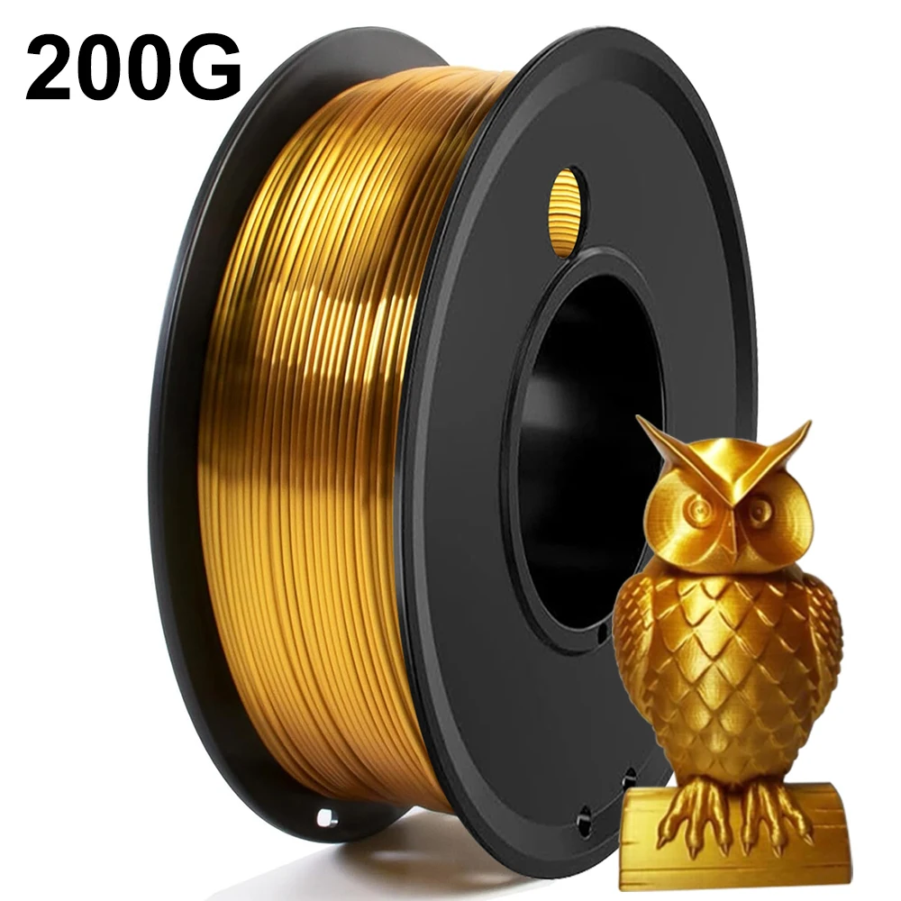 Filamento PLA Seta Oro 200g per Stampante 3D, 1.75mm, Materiale PLA Oro Seta, Filamento 0.2Kg, Confezionamento Sottovuoto
