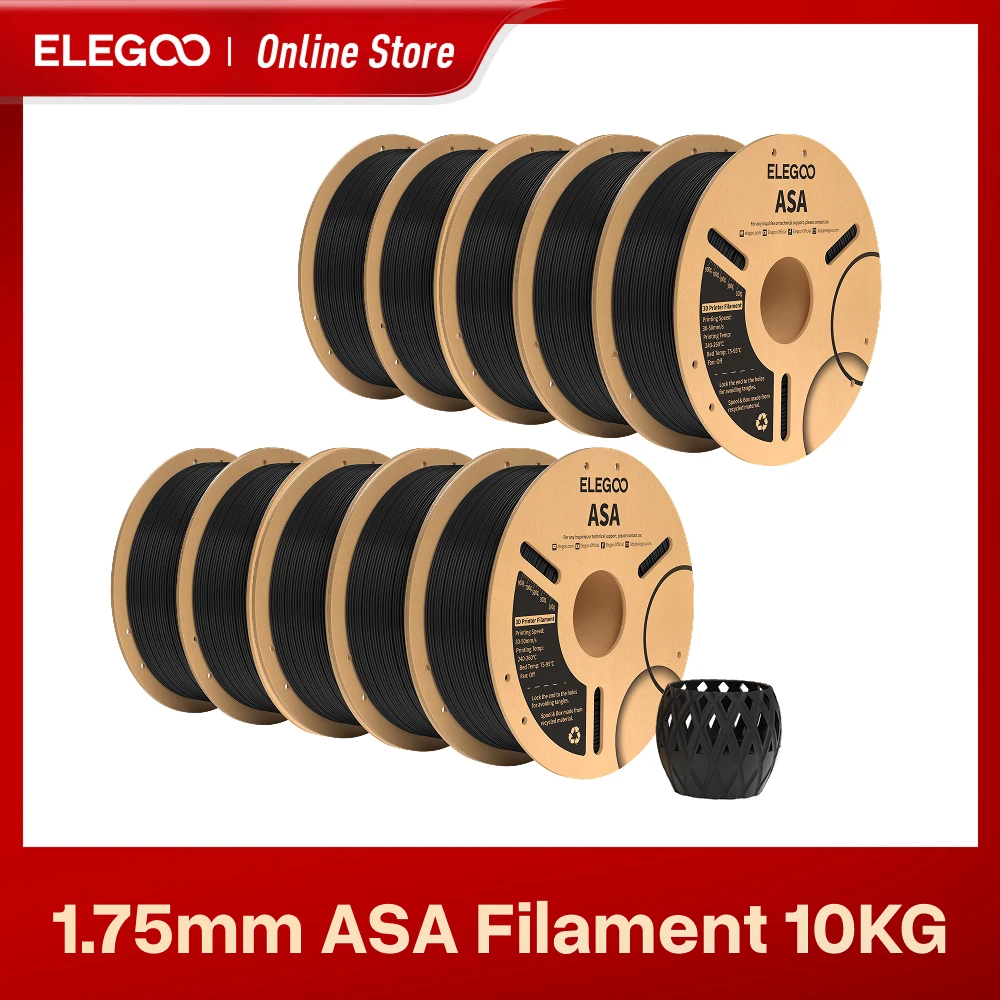 ELEGOO ASA Filamento 1,75 mm 1 kg, filamento per stampante 3D resistente ai raggi UV e agli agenti atmosferici Perfetto per parti funzionali esterne 1 kg Nero Bianco