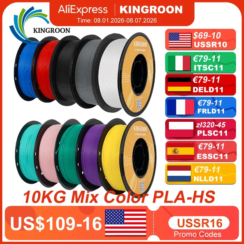 KINGROON HS-PLA Filamento 1.75mm Filamento stampante 3D PLA ad alta velocità per Bambu Tutti i materiali di stampa 3D FDM 5/10KG