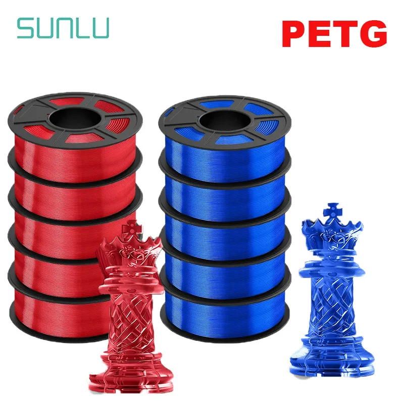 SUNLU PETG filamento 3D 1KG biodegradabile 1.75MM 10 rotoli colore brillante buona tenacità eccellente resistenza agli alcali acidi