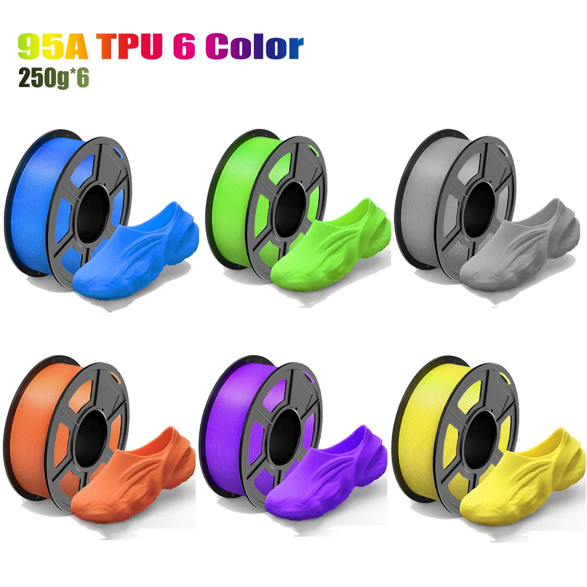Filamento TPU 1.75mm, Morbido 95A per Stampanti 3D, Bobina Opzionale da 200g/250g/500g/1000g, Compatibile con la Maggior Parte delle Stampanti FDM