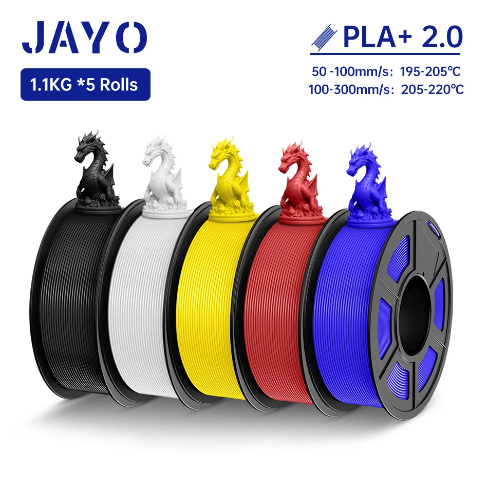 JAYO PLA + Aggiornamento del filamento 2.0 5 rotoli PLA più Resistenza del filamento della stampante 3D Materiale di stampa 3D per FDM Nessun groviglio