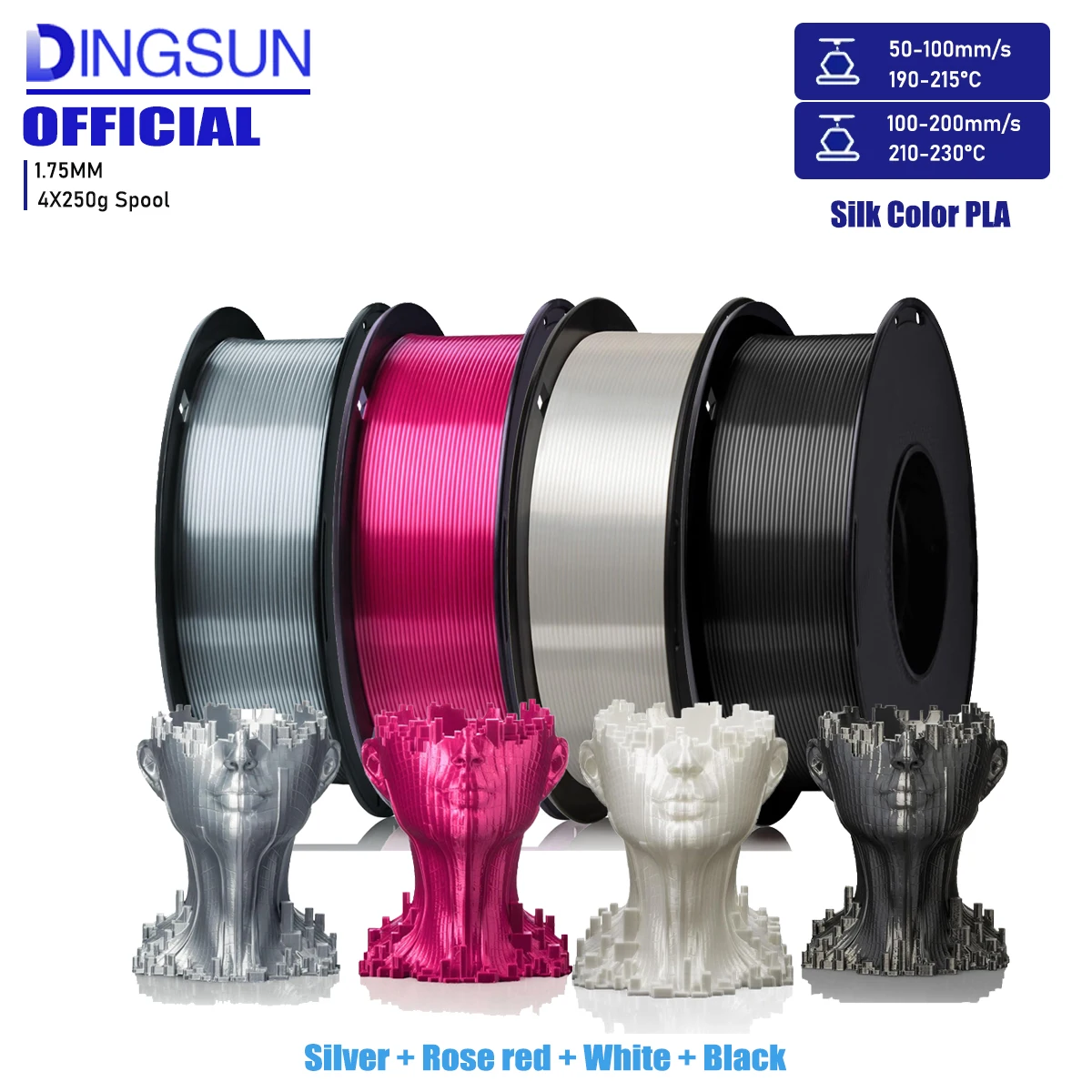 Filamento PLA Seta 1.75mm, Effetto Metallico Lucido per Stampanti 3D, Precisione Dimensionale +/- 0.02mm, Compatibile con la Maggior Parte delle Stampanti 3D FDM