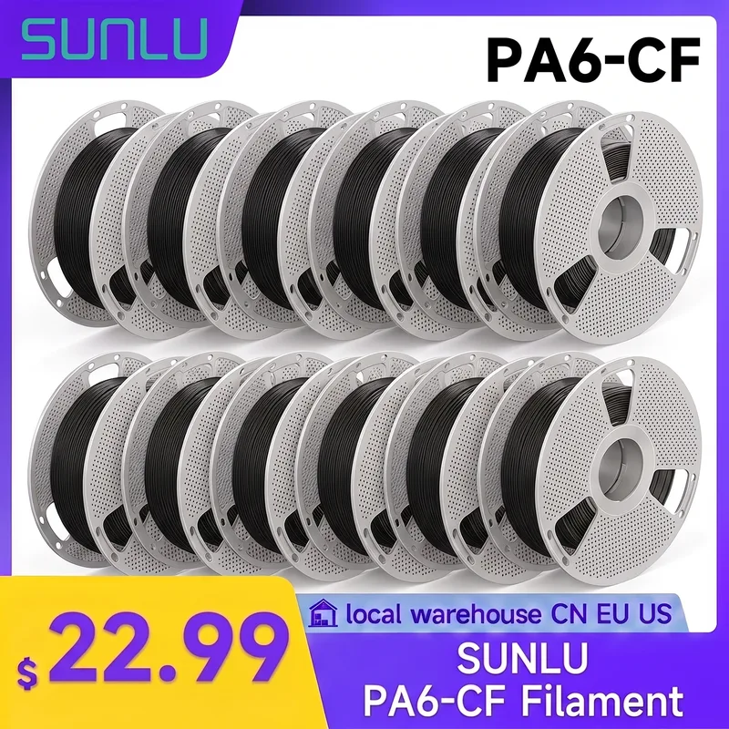 Filamento in Fibra di Carbonio SUNLU PA6-CF 1.75mm 0.5kg Alta Rigidità 192MPa Resistenza al Calore 209 ℃   Materiale in nylon per stampanti 3D