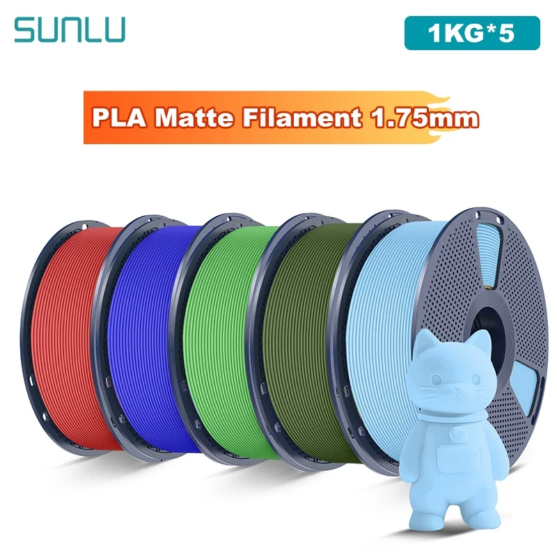 SUNLU Filamento per stampante 3D opaco PLA da 5 kg Bobina da 1,75 mm 1000 g (2,2 libbre) Filamento prelavato senza nodi Adatto alla maggior parte delle stampanti FDM